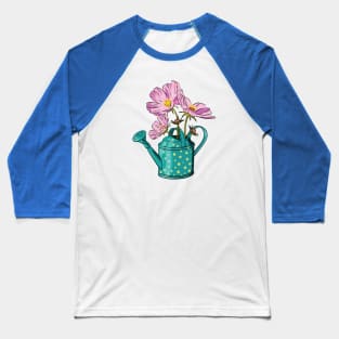 Pink cosmos flowers in a watering can Baseball T-Shirt